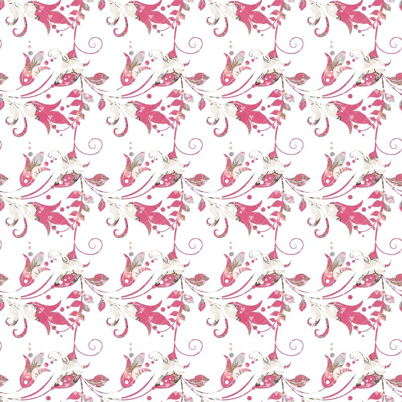 Whimsical Floral & Vines Fabric - Pink - ineedfabric.com