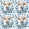 White Highland Cows & Flowers Fabric - Blue - ineedfabric.com