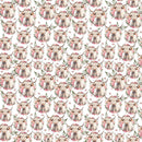 White Highland Cows & Pink Flowers Fabric - White - ineedfabric.com