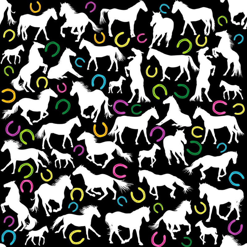 White Horse Silhouettes Fabric - Black - ineedfabric.com