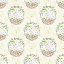 White Hydrangeas Baskets Fabric - Yellow - ineedfabric.com