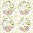 White Hydrangeas Birds and Cages on Yellow Leaves Fabric - ineedfabric.com