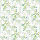White Hydrangeas Birds Striped Fabric - ineedfabric.com