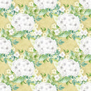 White Hydrangeas Bouquets on Yellow Dots Fabric - ineedfabric.com