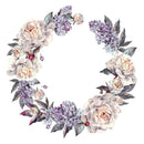 White Lilac & Peonies Wreath Fabric Panel - ineedfabric.com