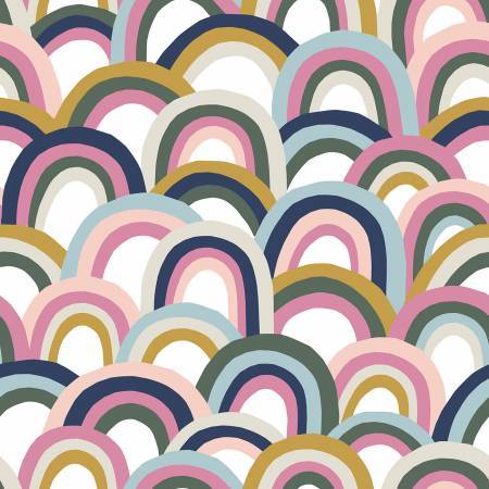 White, Pink, and Navy Rainbow Fabric - ineedfabric.com