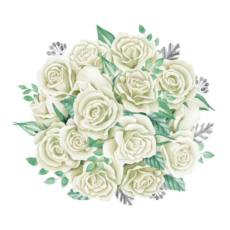 White Rose Bouquet Fabric Panel - ineedfabric.com