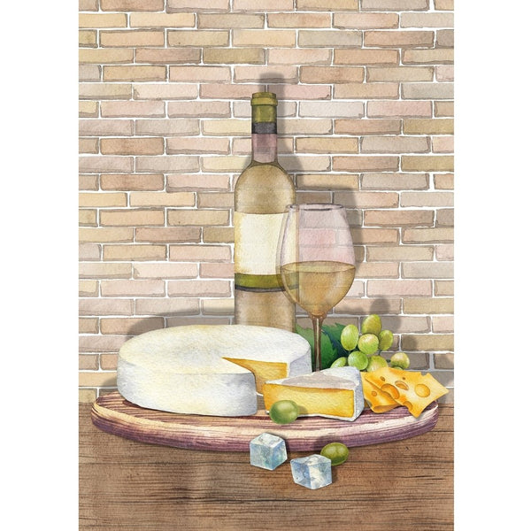 White Wine & Cheese Charcuterie Board Fabric Panel - Variation 2 - ineedfabric.com