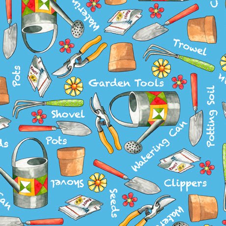 Who Let The Hogs Out Garden Tools Fabric - ineedfabric.com