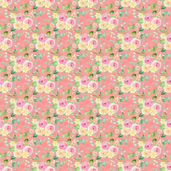 Wild Flower Bouquet on Horizontal Stripped Fabric - Pink - ineedfabric.com