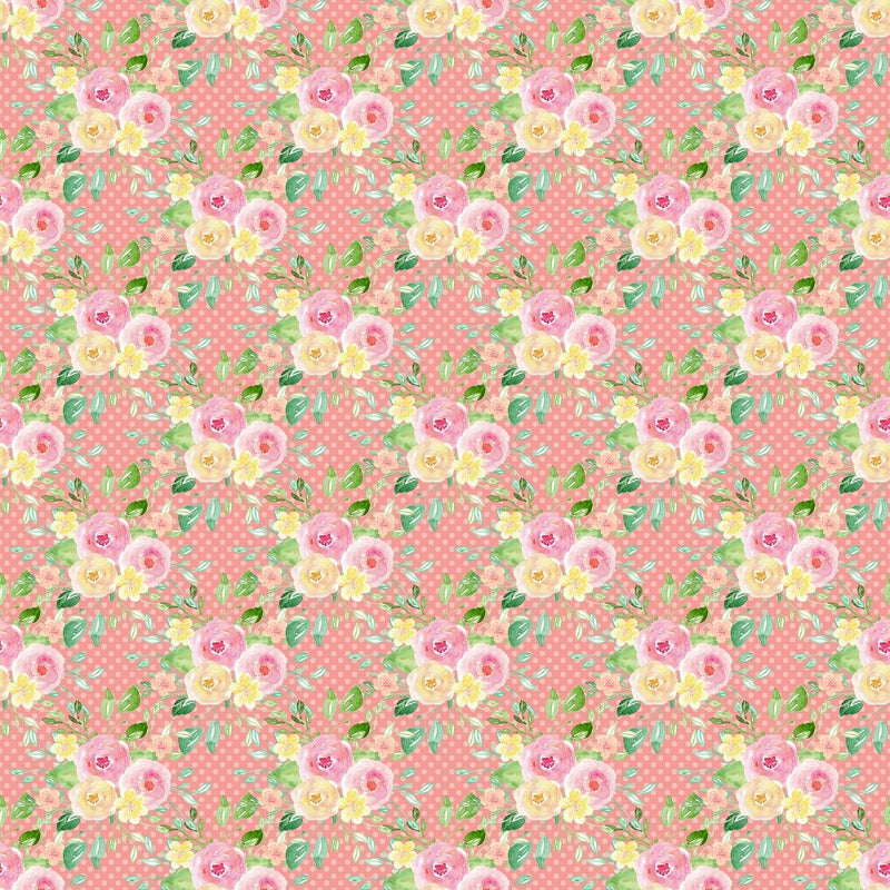 Wild Flower Bouquet on Small Polka Dot Fabric - Pink - ineedfabric.com