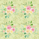 Wild Flower Bouquet on Swirl Fabric - Green - ineedfabric.com