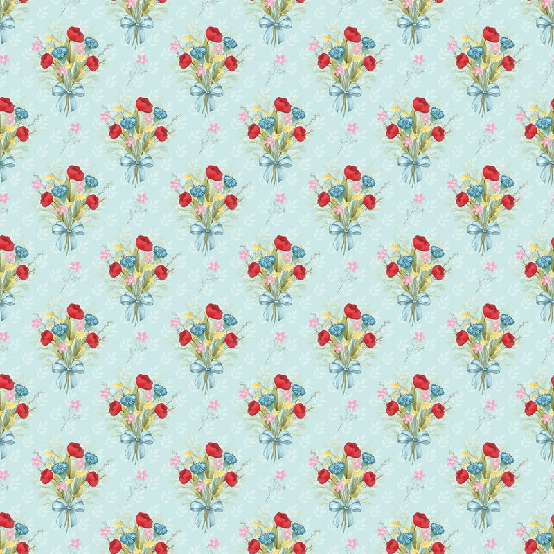 Wild Flowers Bouquet Fabric - Blue - ineedfabric.com