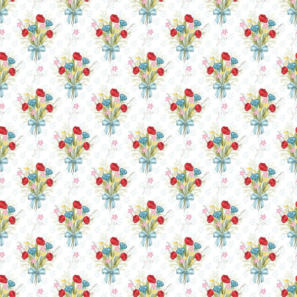 Wild Flowers Bouquet Fabric - White - ineedfabric.com