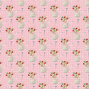 Wild Flowers in Watering Pot on Plaid Fabric - Pink - ineedfabric.com