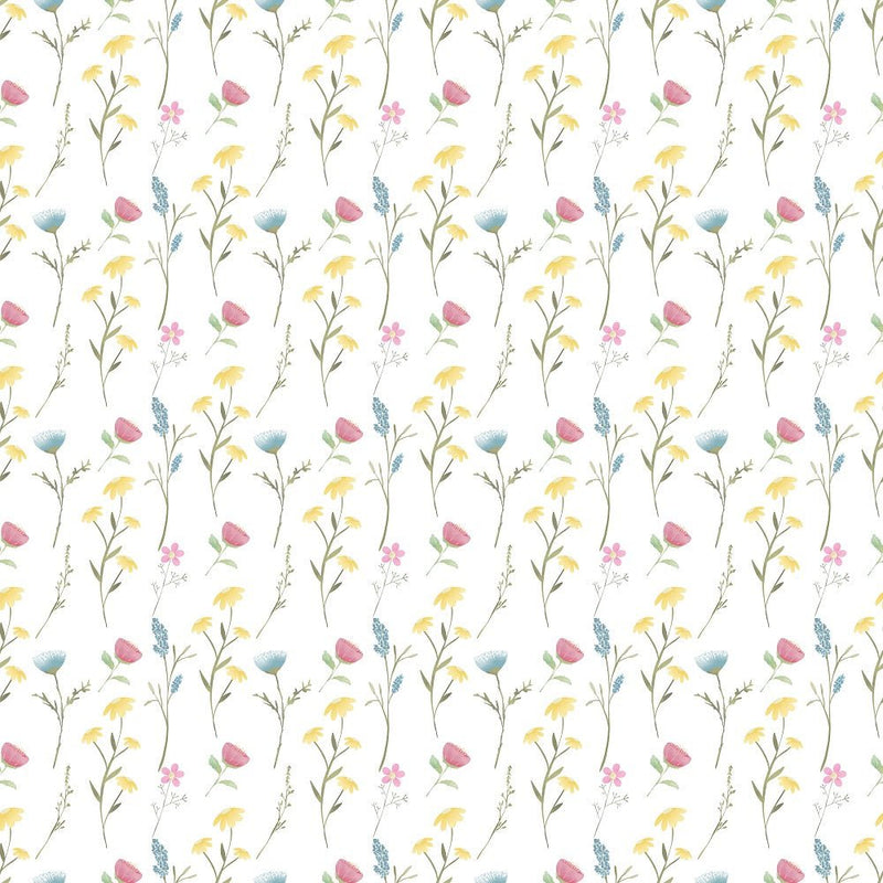 Wild Flowers Singles Fabric - White - ineedfabric.com
