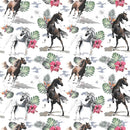 Wild Horses with Exotic Flowers Fabric - ineedfabric.com