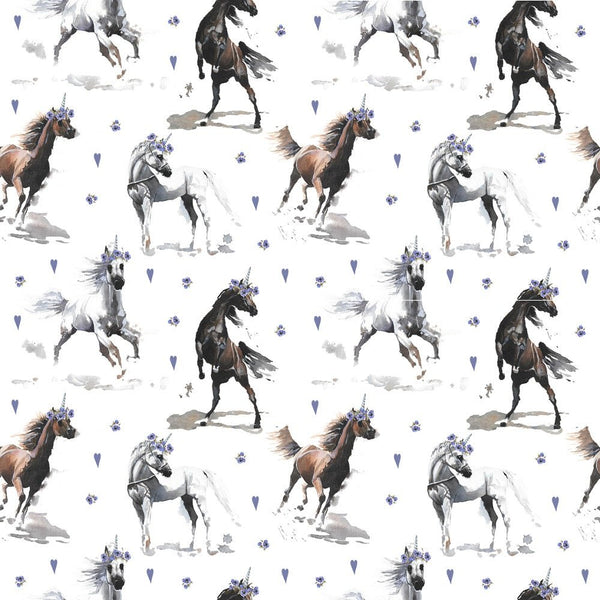 Wild Horses with Purple Flowers Fabric - ineedfabric.com