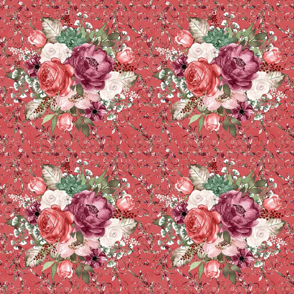 Wildflower Bouquet & Filigree Fabric - Dusty Rose - ineedfabric.com