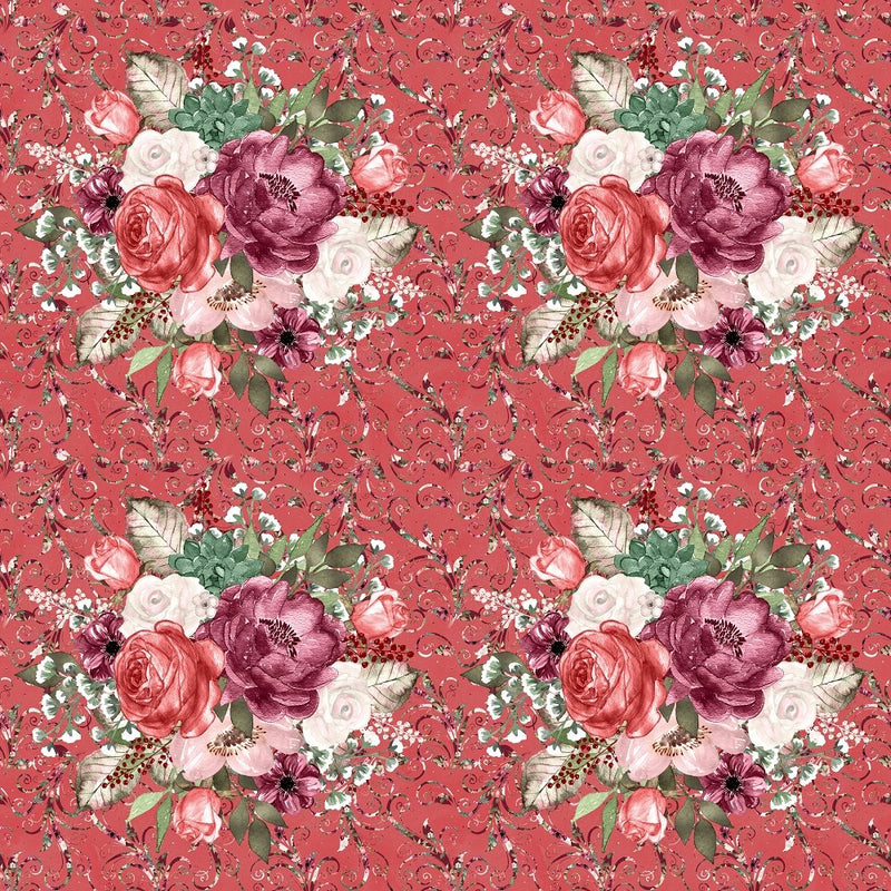 Wildflower Bouquet & Filigree Fabric - Dusty Rose - ineedfabric.com