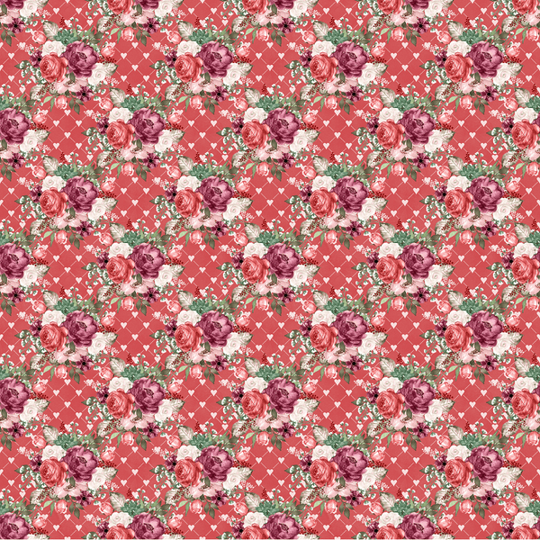 Wildflower Bouquets & Hearts Fabric - Dusty Rose - ineedfabric.com