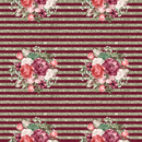 Wildflower Bouquets & Stripes Fabric - Burgundy - ineedfabric.com