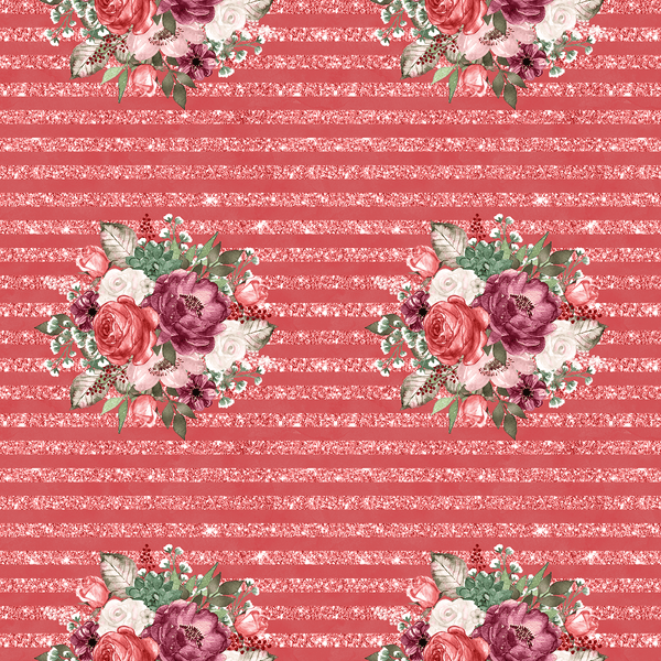 Wildflower Bouquets & Stripes Fabric - Dusty Rose - ineedfabric.com