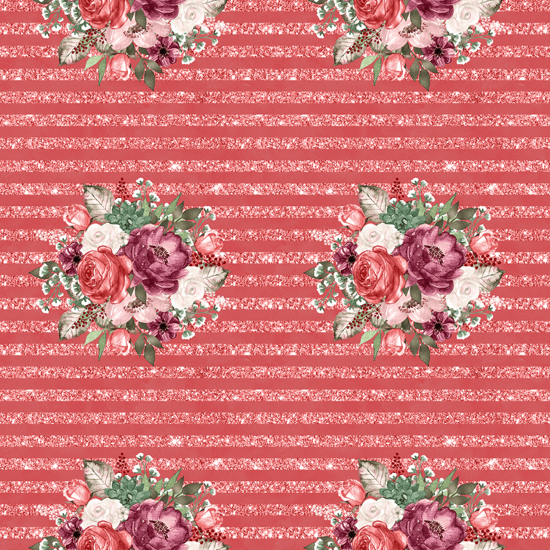 Wildflower Bouquets & Stripes Fabric - Dusty Rose - ineedfabric.com