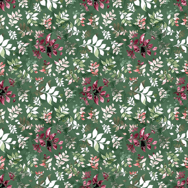 Wildflower Leaves Fabric - Green - ineedfabric.com