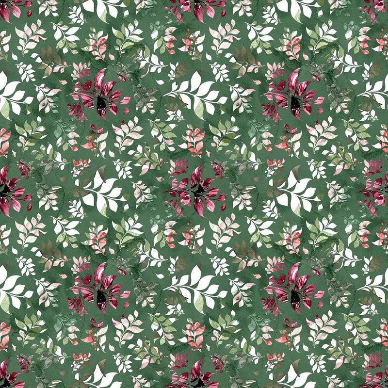 Wildflower Leaves Fabric - Green - ineedfabric.com