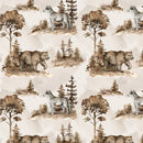 Wildlife Bear & Wolf Watercolor Fabric - Brown - ineedfabric.com