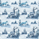 Wildlife Deer & Fox Watercolor Fabric - Blue - ineedfabric.com