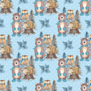 Winter Animals Scene on Dots Fabric - Blue - ineedfabric.com