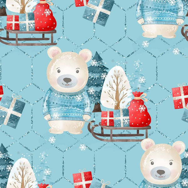 Winter Bear Main 2 Fabric - Blue - ineedfabric.com