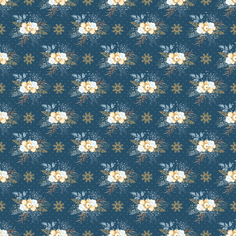 Winter Berries & Snowflake Fabric - Navy - ineedfabric.com
