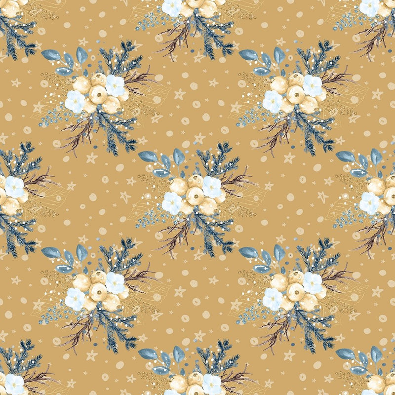 Winter Berries & Snowflakes Fabric - Tan - ineedfabric.com