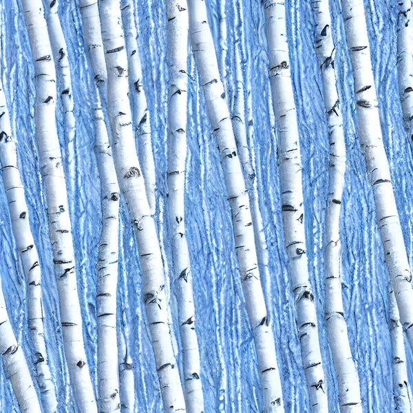 Winter Birch Trees Fabric - Blue - ineedfabric.com