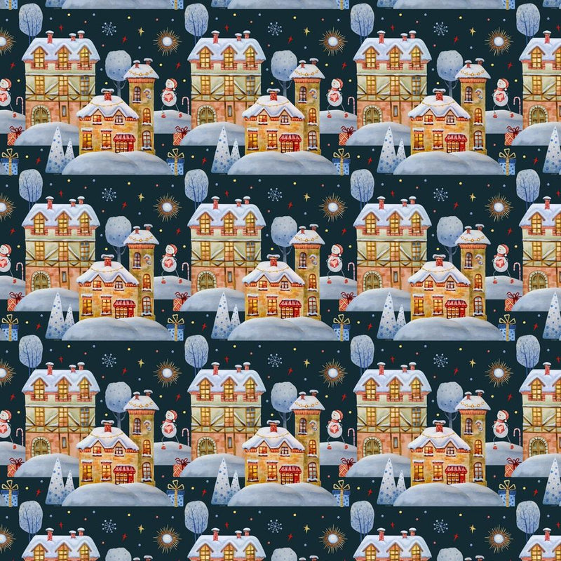 Winter Christmas Town Fabric - Navy - ineedfabric.com