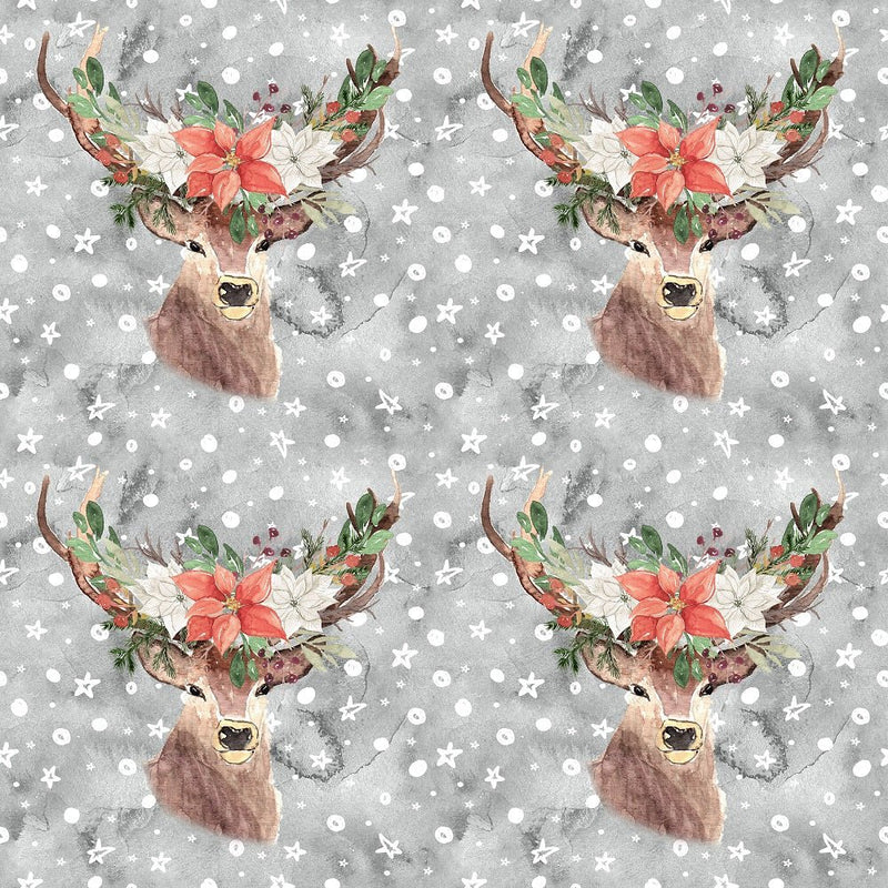 Winter Dreams Deer Heads Fabric - Gray - ineedfabric.com