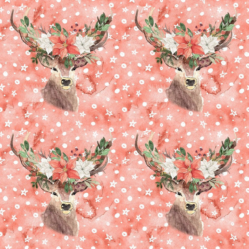 Winter Dreams Deer Heads Fabric - Red - ineedfabric.com