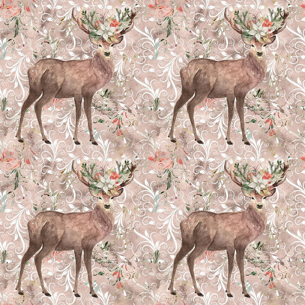Winter Dreams Floral Deer Fabric - Brown - ineedfabric.com