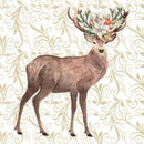 Winter Dreams Floral Deer Fabric Panel - White - ineedfabric.com