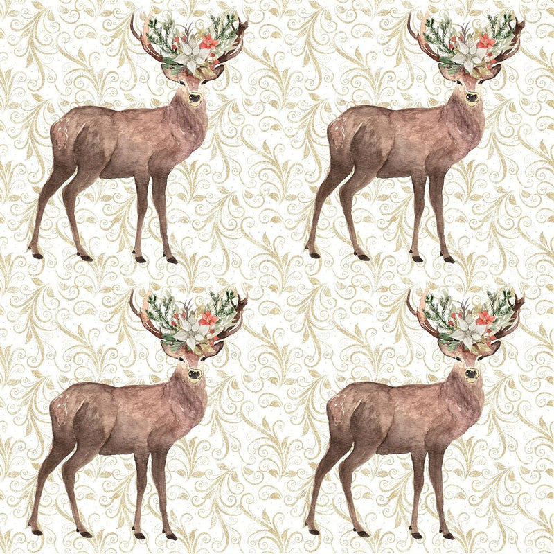 Winter Dreams Floral Deer Fabric - White - ineedfabric.com