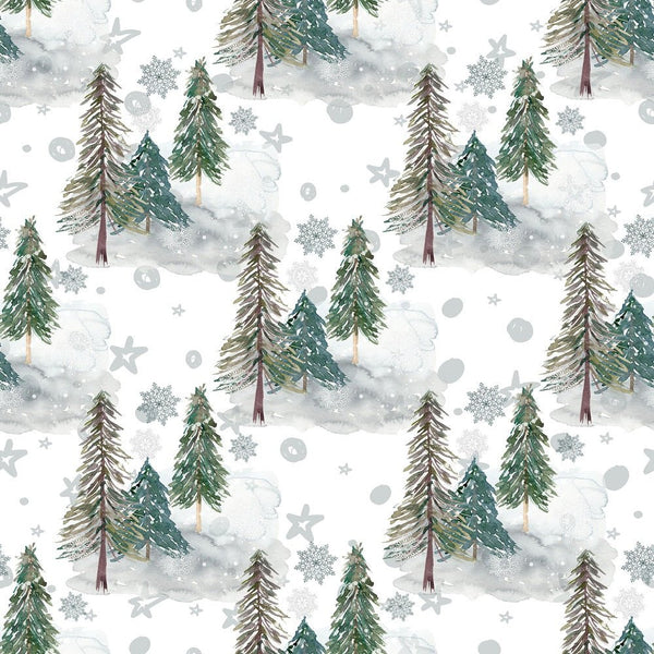 Winter Dreams Forest Fabric - White - ineedfabric.com