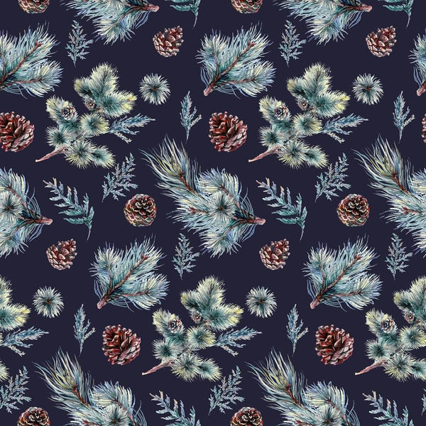 Winter Forest Allover Fabric - Navy Blue - ineedfabric.com