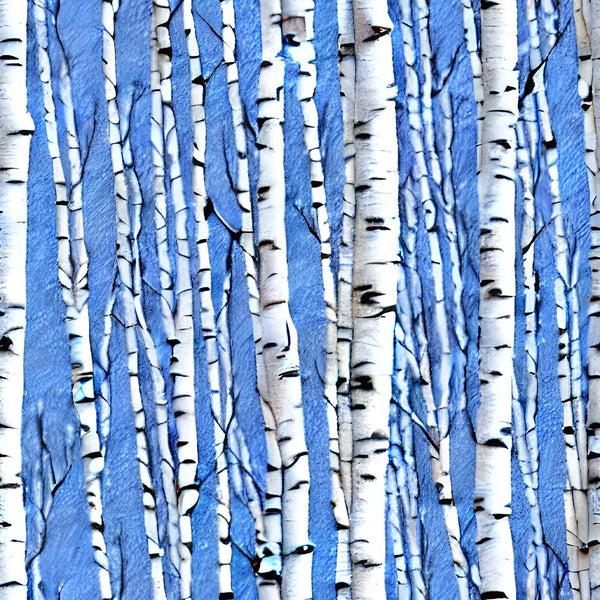 Winter Forest Birch Trees Fabric - Blue - ineedfabric.com