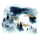 Winter Forest Moon Silhouette Fabric Panel - ineedfabric.com