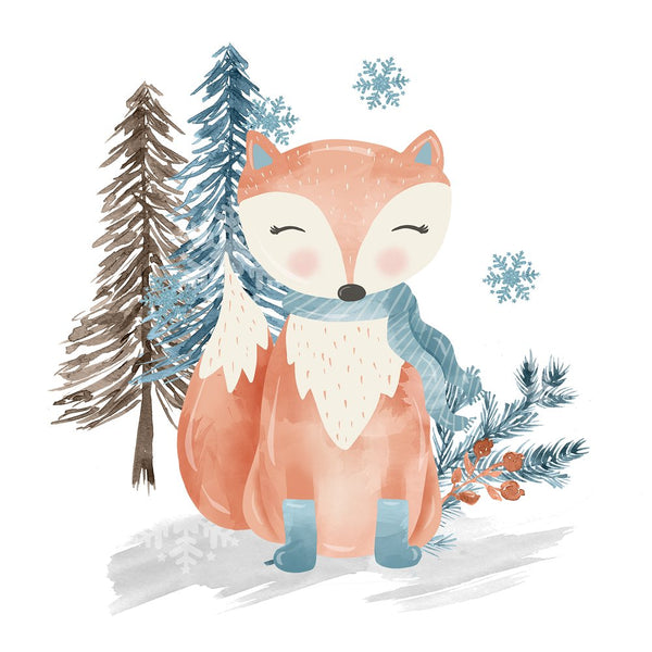 Winter Fox in the Woods Fabric Panel - ineedfabric.com