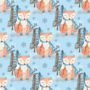 Winter Fox with Snowflakes Fabric - Blue - ineedfabric.com