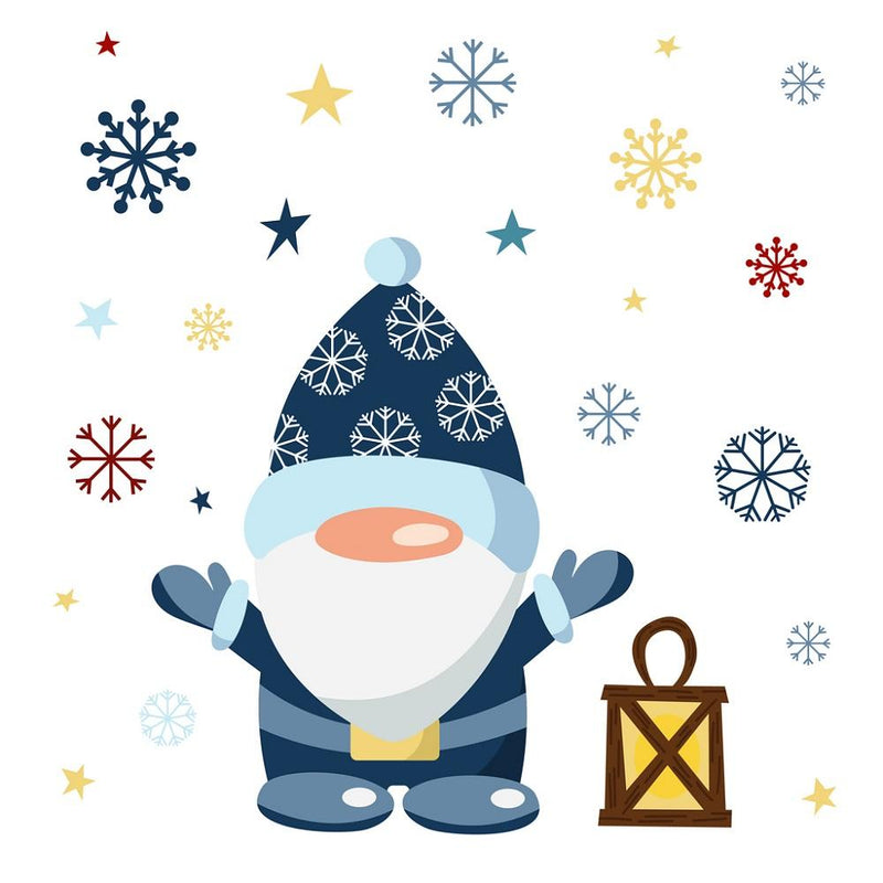 Winter Gnome With Lantern Fabric Panel - White - ineedfabric.com